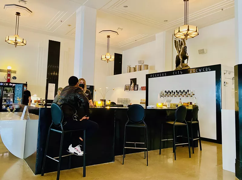Image: Pegasus City Brewery's art-deco taproom on the bottom floor of the Dallas Power and Light Building