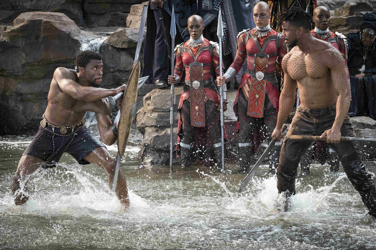 Chadwick Boseman (left) has the title role  in Marvel's Black Panther and mixes it up with Michael B. Jordan.