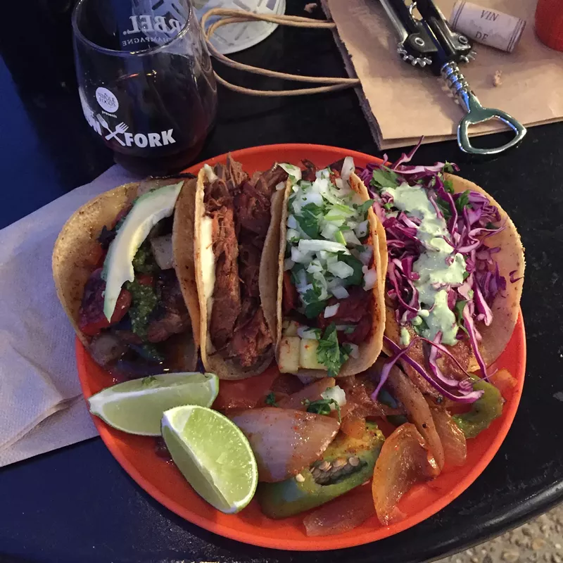 Image: Taco 'bout perfection — the Texano taco ($2.50; second from left) is particularly radiant in all its beefy glory.