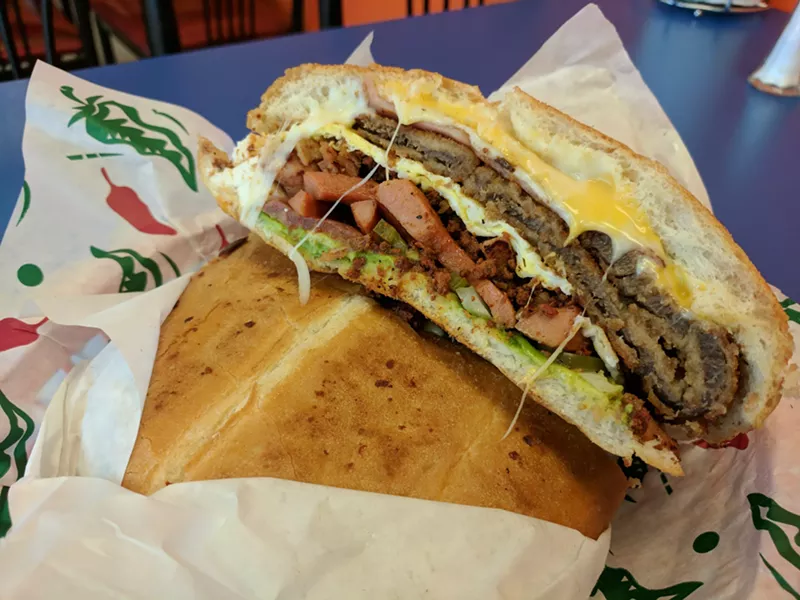 Image: The torta Cubana, with "de todo un poco" (a little of everything), at El Rincon del D.F.