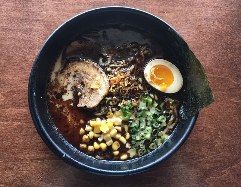 Image: This tonkotsu ramen with black garlic oil ($10.95) at Ichiro Ramen is a big, creamy bowl of umami.