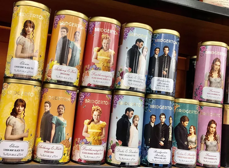 Image: The Republic of Tea's collection of Bridgerton-inspired character tea tins ($14.50 each).