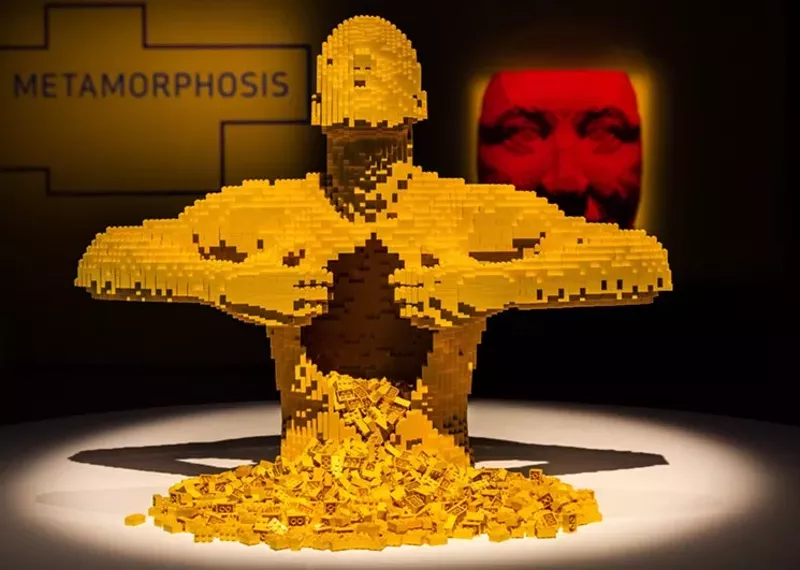 Image: A sculpture by Nathan Sawaya at the Perot Museum exhibition, "The Art of the Brick"