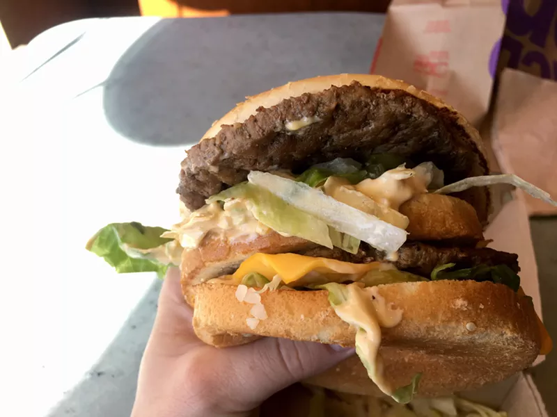 Image: The Grand Mac at McDonald's with American cheese and tons of Special Sauce and pickles.