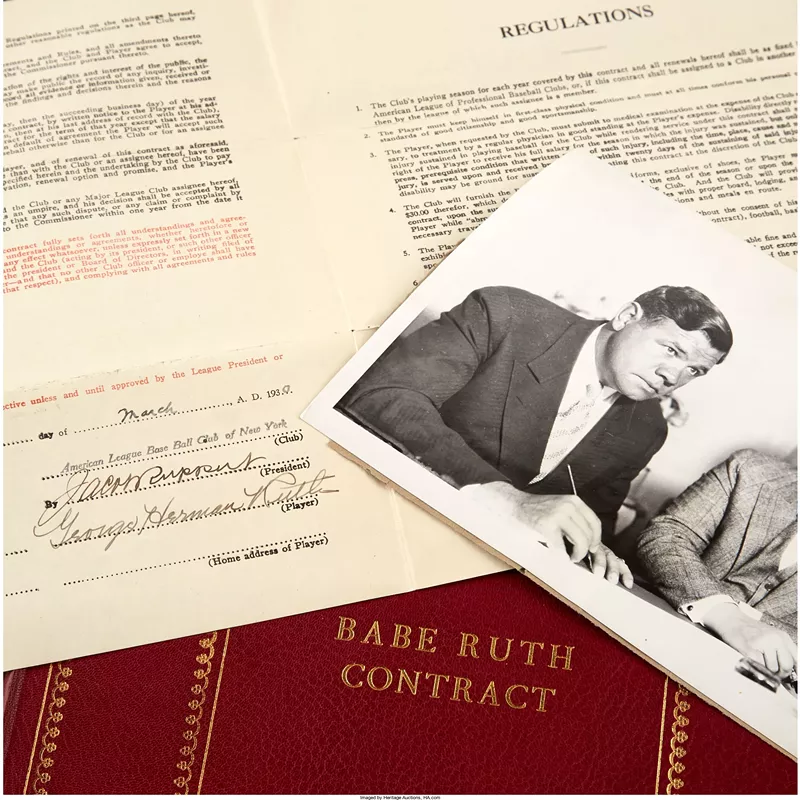 Image: The estimated worth of Babe Ruth's 1930-1931 New York Yankees contract is half a million dollars.