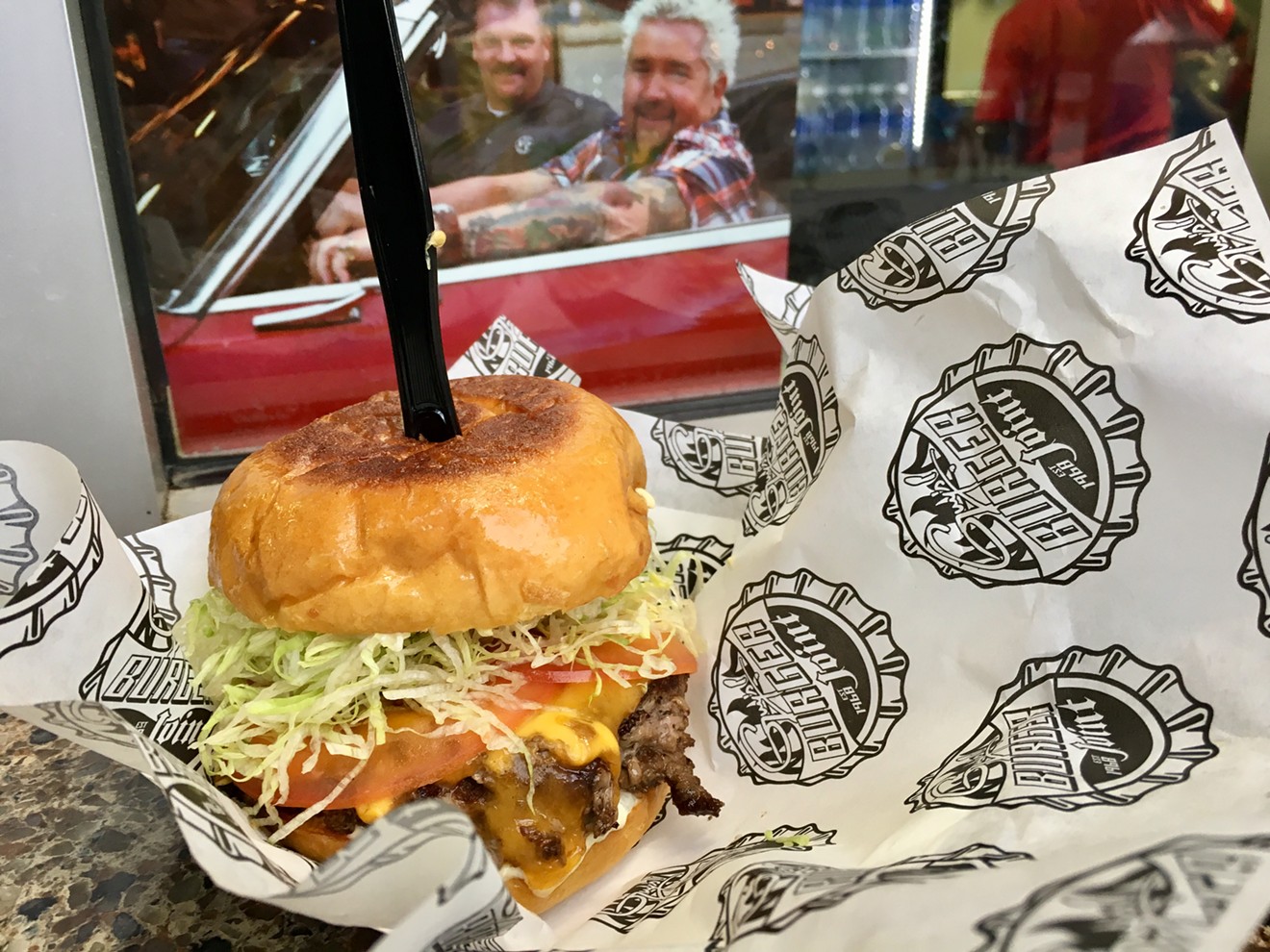 The Real Cheezy is $14 at Guy's Burger Joint at Starplex, the first Dallas-based Guy Fieri concept.