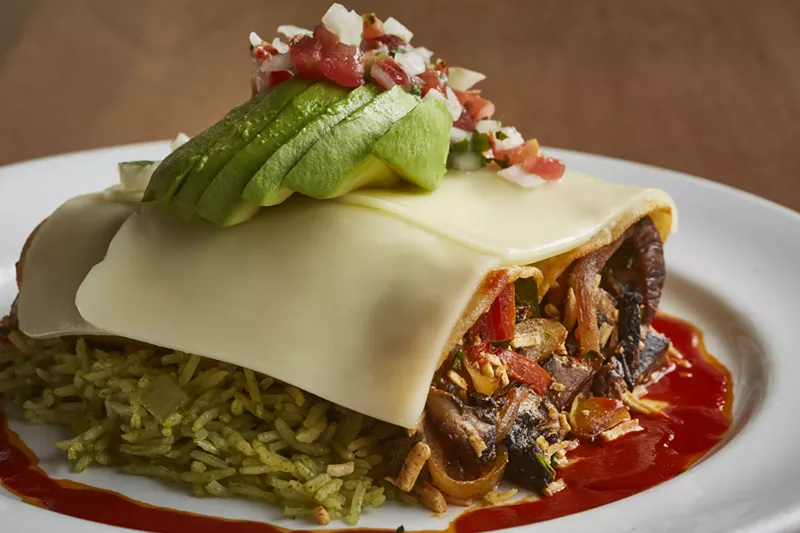 Image: Vegan enchilada on Al Biernat's new vegan menu.