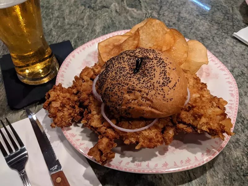 Image: The fried pork tenderloin sandwich at Ye Olde Scarlet Pumpernickel Tavern in downtown Dallas. Just to be clear, this is a real food and that is a real bar name.
