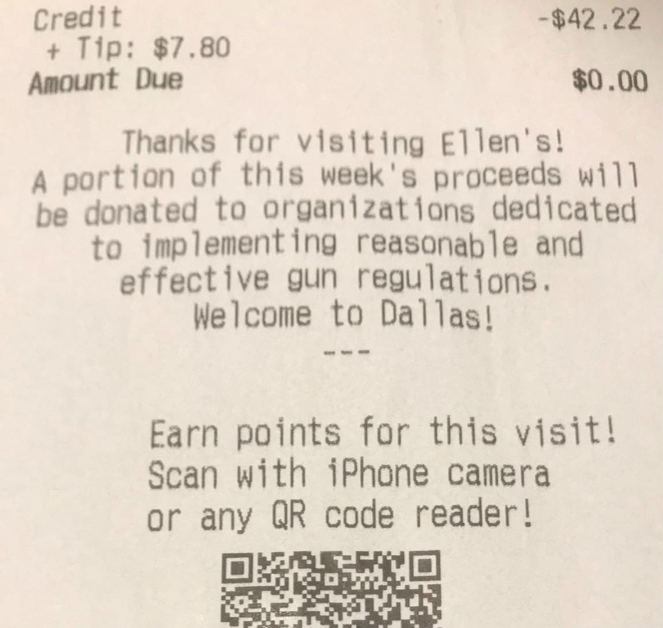 The owner of Ellen's restaurant in the West End has a message for NRA conference attendees eating at his restaurant this weekend.