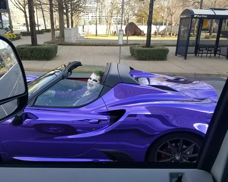 Image: You expect to see a lot of things in Dallas traffic, but one local farmer spotted something a little extra: the Joker.
