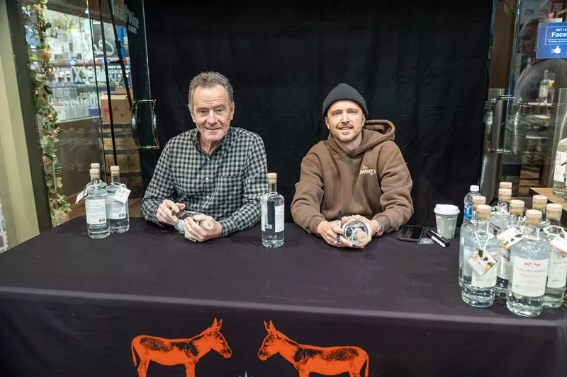 Image: Breaking Bad stars Bryan Cranston (left) and Aaron Paul (right) came to Dallas on Saturday to promote their mezcal brand Dos Hombres.