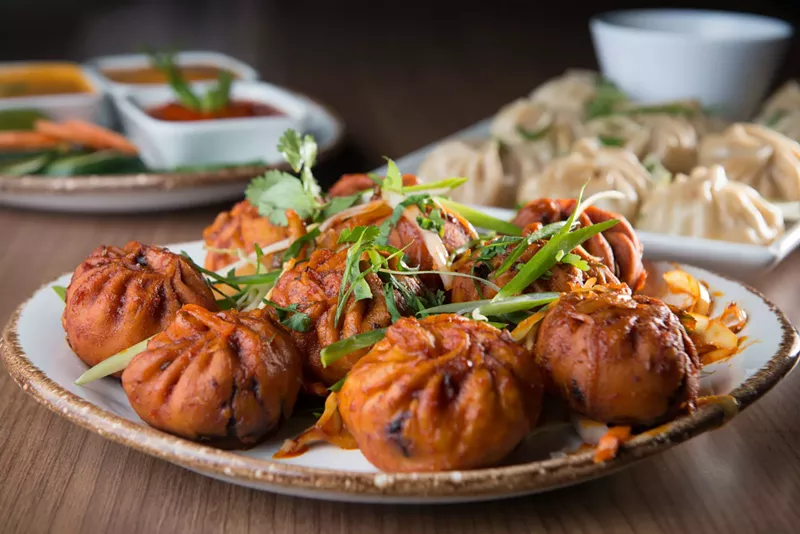 Image: Peak's chili momo, with steamed momo (in the background)