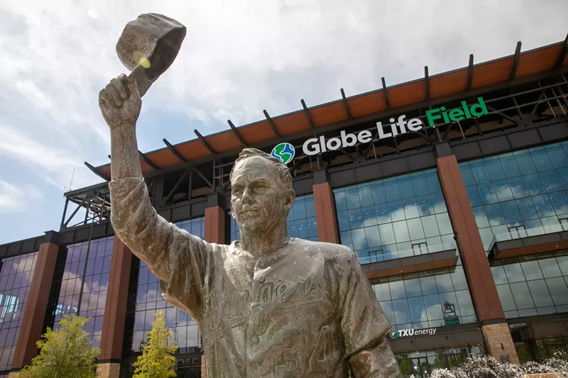 Image: Nolan Ryan's statue stands outside Globe Life Field in Arlington.