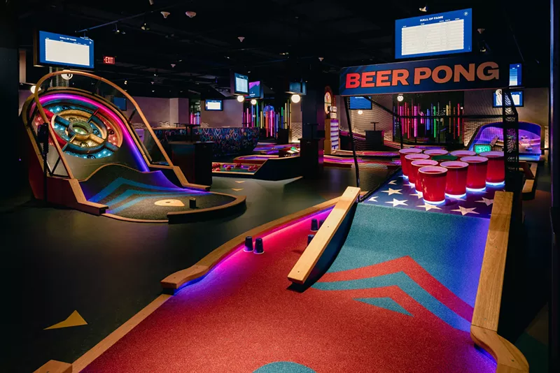 Image: Beer Pong and Skeeball are infused into some of the holes at Puttshack, a new mini-golf concept coming to Addison next year.