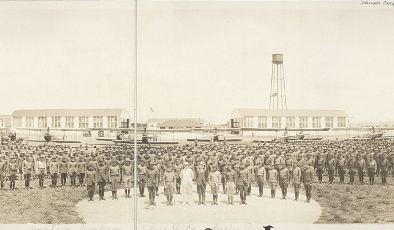 Image: Soldiers at Love Field in 1918. It was placed under quarantine during the Spanish flu epidemic.