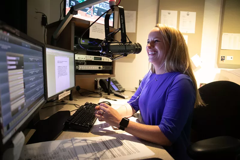 Image: Julie Dobbs in her radio studio at The Ticket