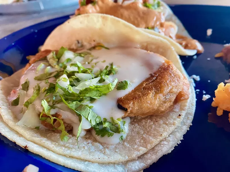 Image: The beauty of the chile relleno taco lies in the old saying about paint and hair spray: less is more.