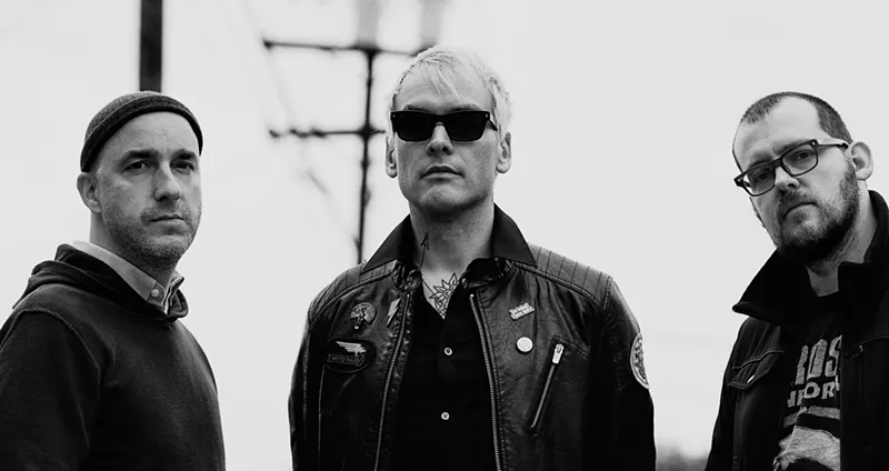 Image: Matt Skiba (middle) is one part of Alkaline Trio with Dan Andriano (left) and Derek Grant (right).