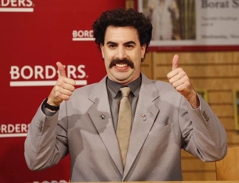 Image: Borat had a "very nice" time in Texas. High five.