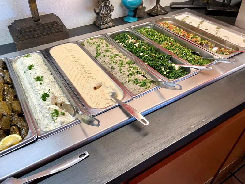 Image: Hummus, tabouleh, baba ganouj — all the Mediterranean favorites live at this buffet at Sahara in North Dallas.