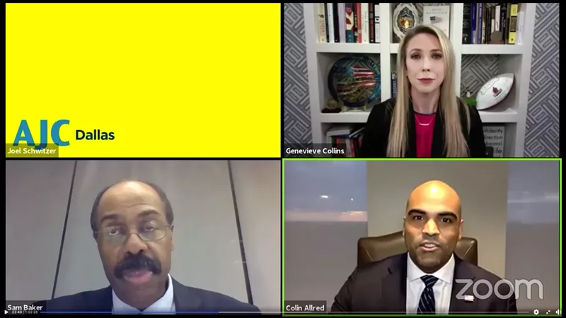 Image: In a debate Sunday, U.S. Rep. Colin Allred accused his opponent, Republican Genevieve Collins, of darkening his skin in campaign mailers.