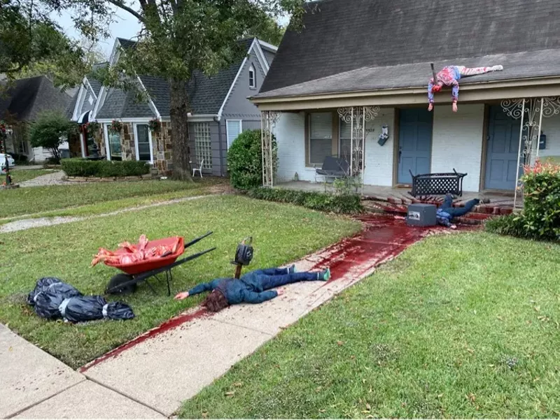 Image: Steven Novak's crime scene Halloween decorations are so realistic that neighbors are calling the police to investigate.