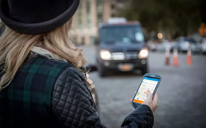 Image: You hit a button on an app, and a Mercedes van comes and picks you up.
