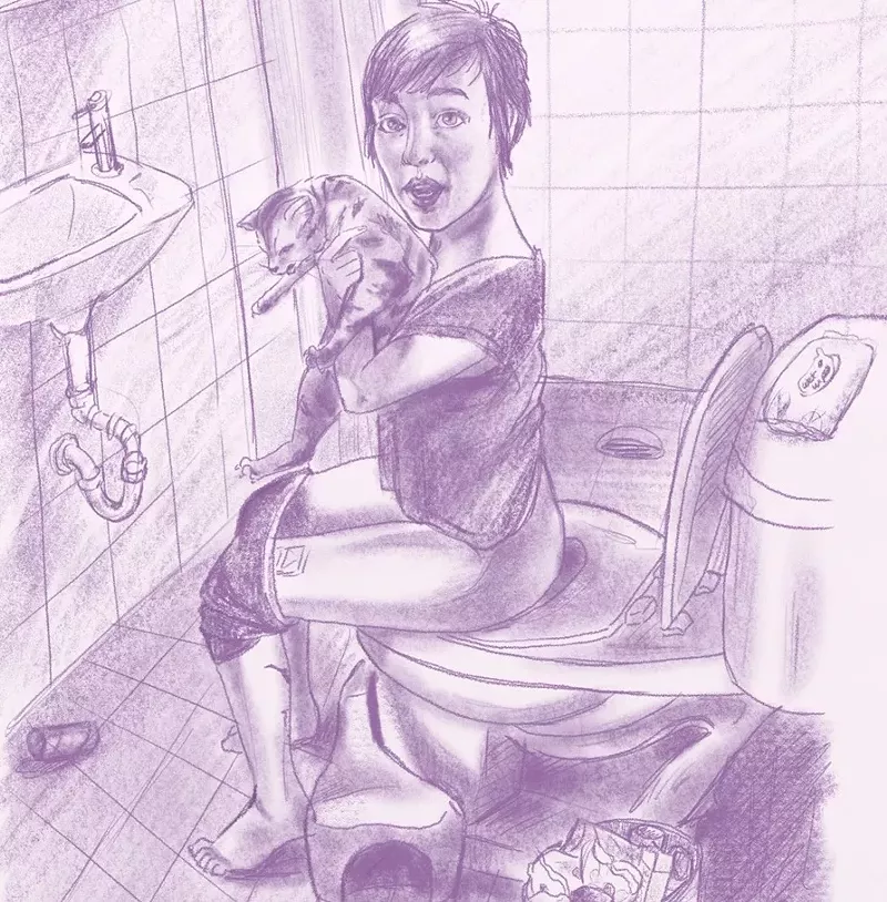 Image: One drawing by Jana Renee, which she captioned "outta time and outta t.p."