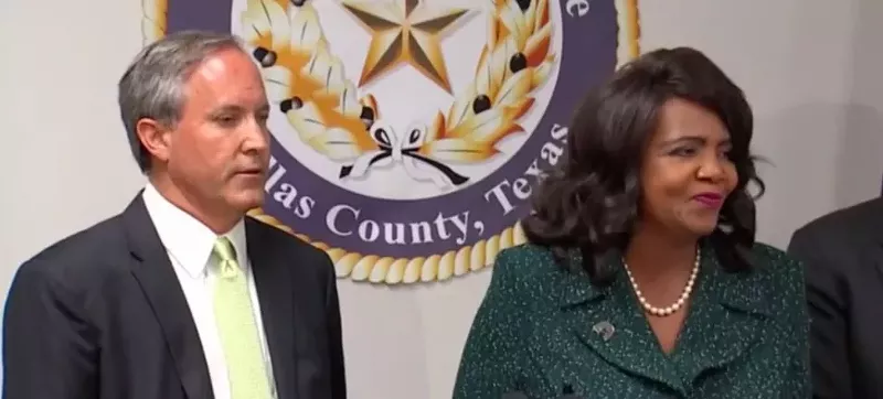 Image: Note that incumbent Dallas County District Attorney Faith Johnson has bonded herself at the hip with Ken Paxton, acolyte of Satan.
