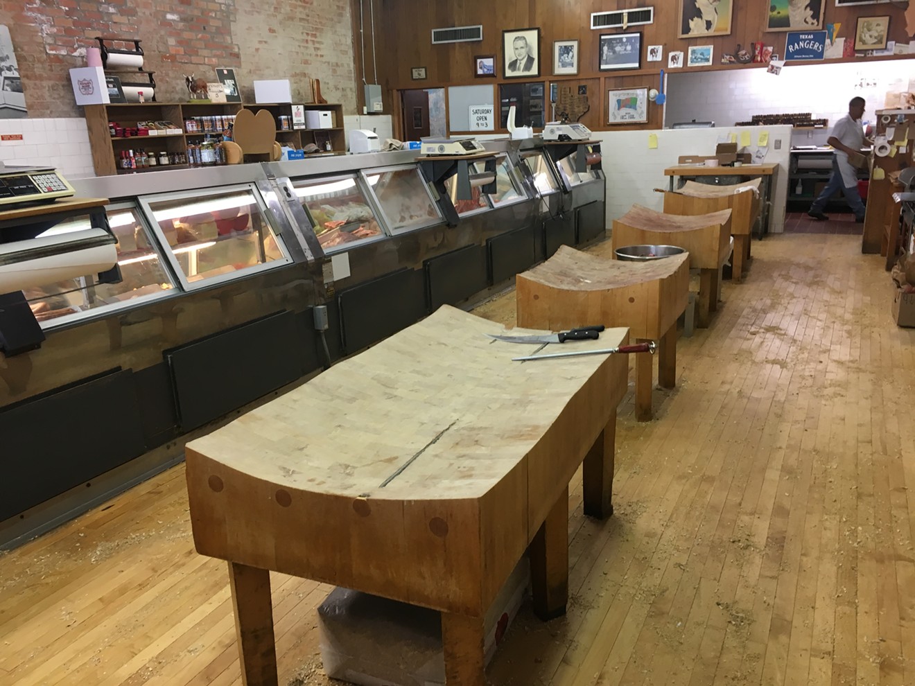 The decades-old butcher blocks at Rudolph's. The one in the foreground is around 90 years old.