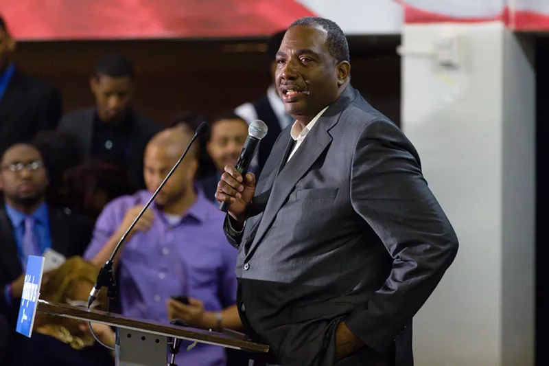 Image: Texas Sen. Royce West addresses a Dallas crowd in 2016.