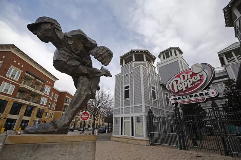 Image: The entrance to Dr Pepper Ballpark, home of the minor league team the RoughRiders