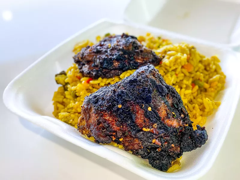 Image: Jerk chicken and fried rice