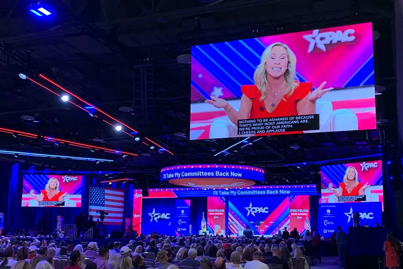 Image: In Dallas Friday, Greene defended describing herself as a "Christian nationalist."