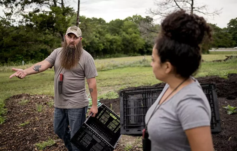 Image: James Jeffers (left), one of FARM's founders, photographed with Hyiat El-Jundi, FARM’s assistant director of development and programming.