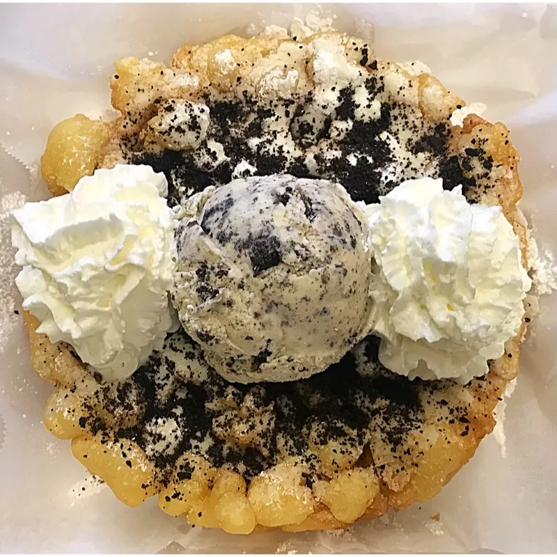 Image: The Oreo funnel cake is one of the most popular orders at Funnel Cake Paradise.