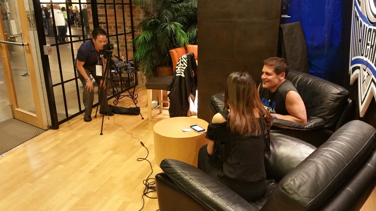 Mark Cuban sits for an interview with ESPN China's Coral Lu and Howard Chen.