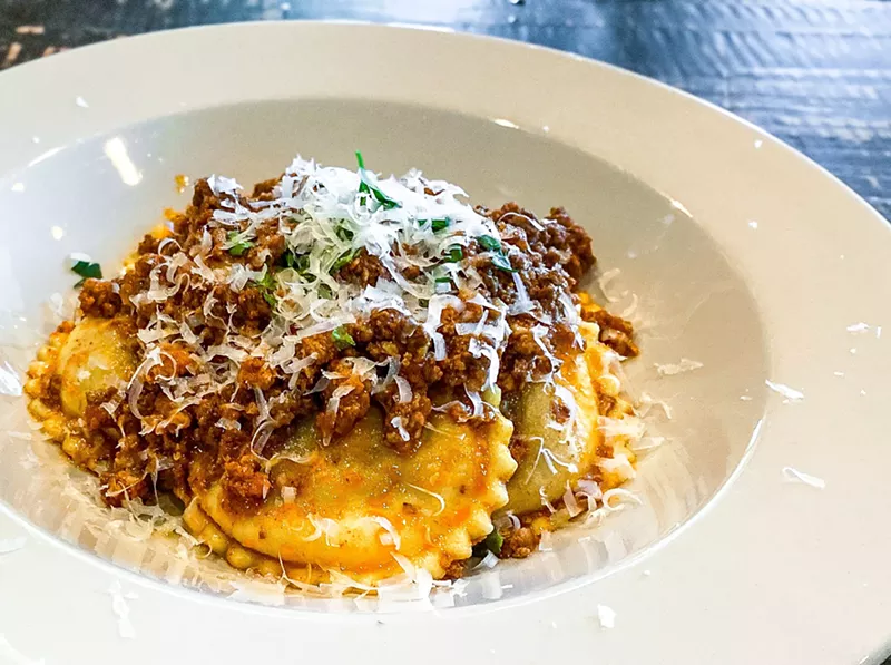Image: The dish that made Lucca proud, tordelli lucchesi: meat ravioli, housemade pork and beef bolognese sauce and parsley.