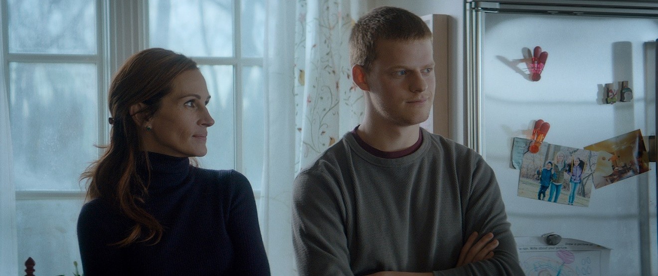 In Ben Is Back, Julia Roberts (left) stars as Holly Burns, an ordinary woman struggling with the return of her teenage son (played by Lucas Hedges) named Ben, who is an addict out from his rehab clinic early by his own choice.