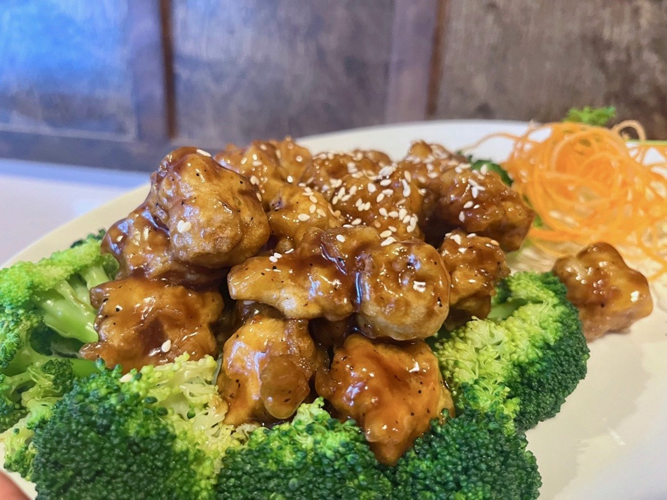 Vega sesame tofu is an homage to traditional sesame chicken.