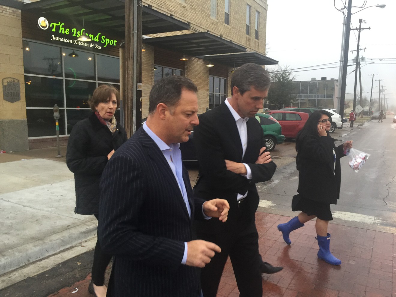State Rep. Rafael Anchia (left) headed to the Texas Theatre with U.S. Rep. Beto O'Rourke during a brief tour of Oak Cliff's Jefferson Boulevard in March.