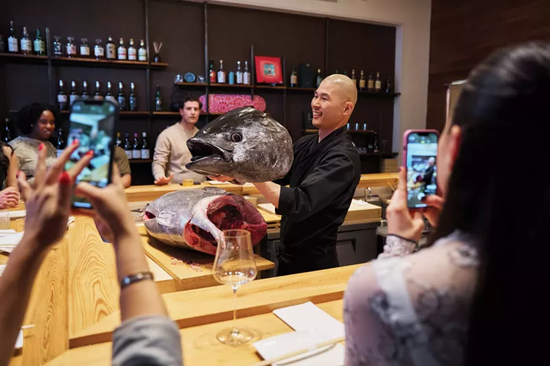 Image: Chef Kazuhito Mabuchi displays the tuna’s head at Namo’s fresh whole bluefin tuna tasting event.