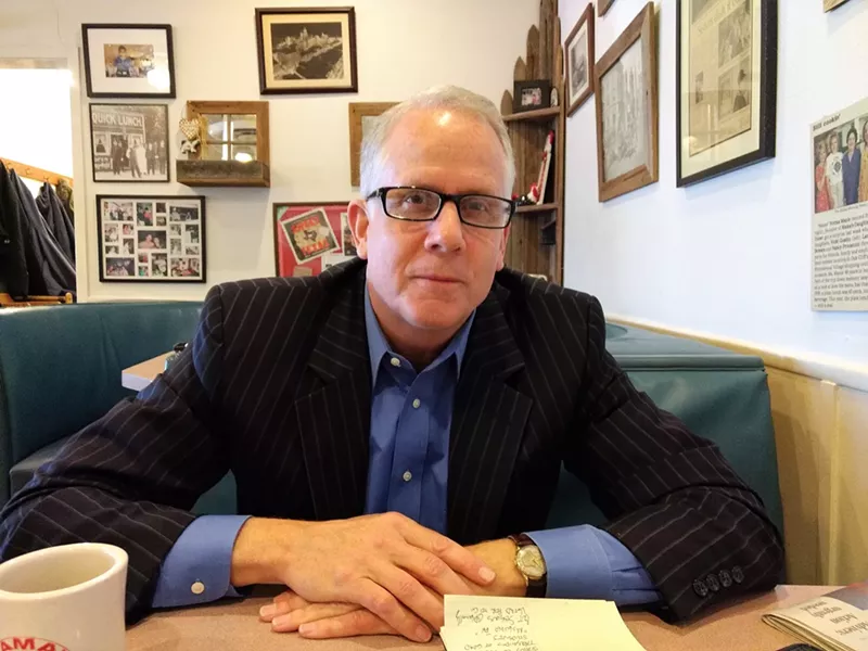 Image: Over coffee at Mama's Daughter's Diner near the Trinity River levee, former WFAA-TV reporter Brett Shipp talks about why he's running for Congress.