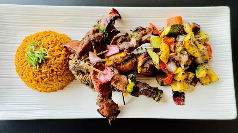 Image: The kebab sampler at Cafe Nubia is a cross-cultural dish.