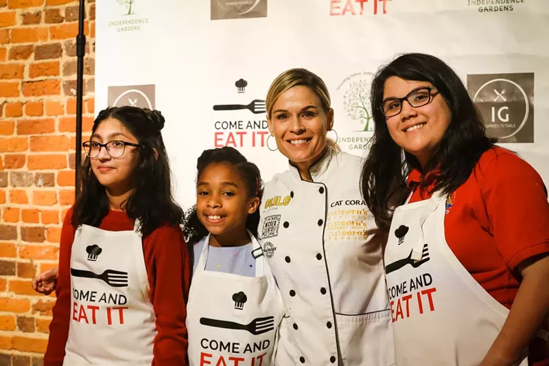 Image: Chef Cat Cora with students from Independence Gardens' "Come And Eat It" Program