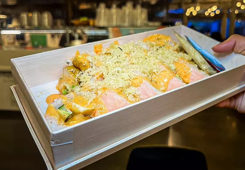 Image: pink sushi roll at Ichi