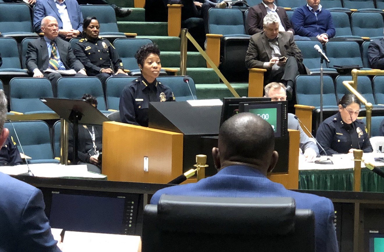 Dallas Police Chief Renee Hall speaks to the City Council's Public Safety Committee on Monday.