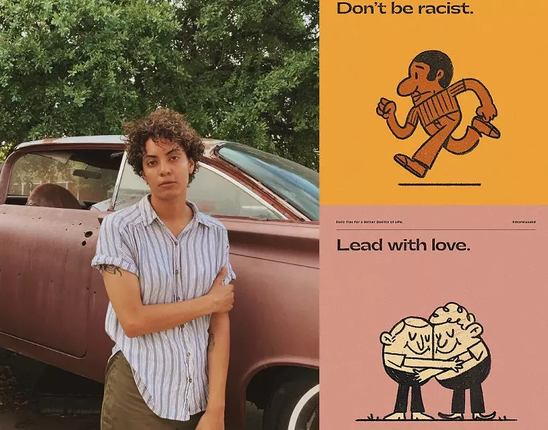 Image: The artist and some of her work., because some people need to be taught simple reminders to be their best.