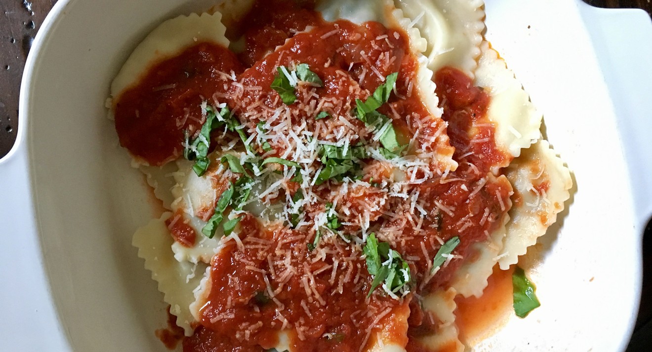 Beef and ricotta ravioli from Civello's in East Dallas: Grab a bag and spoon and your tomato sauce.