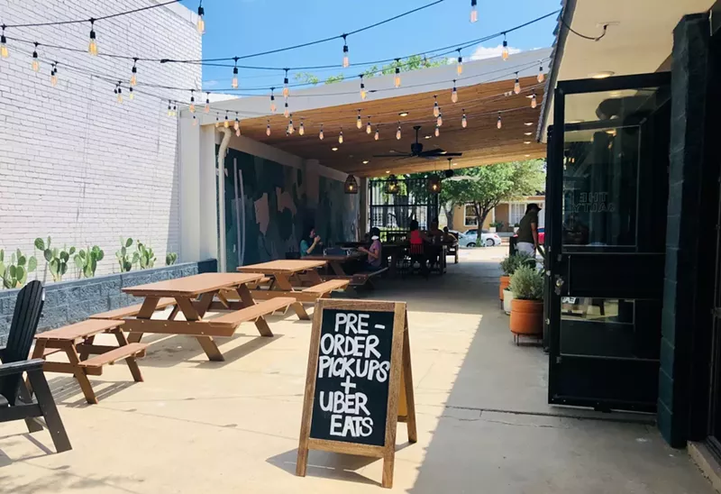 Image: The spacious patio of the Salty Donut